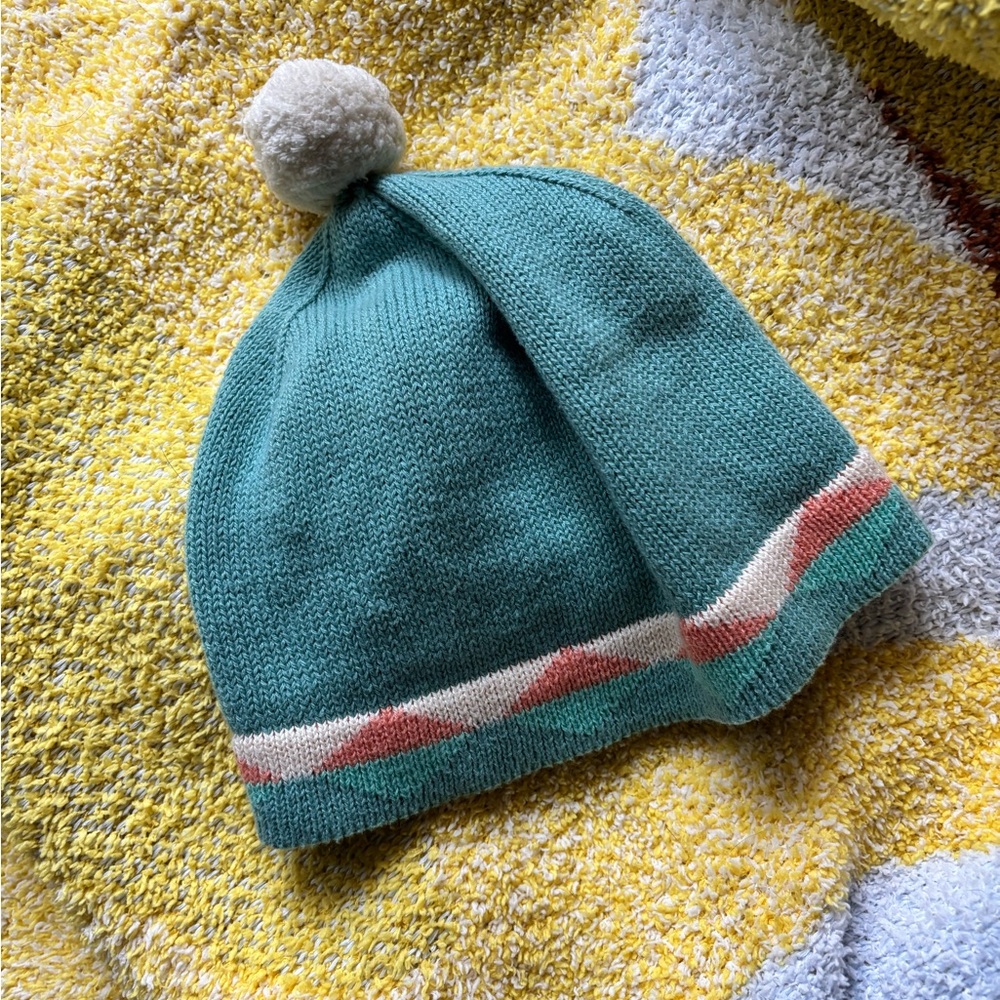 Pendleton Baby Teal and Pink Knit Beanie with Pom Pom